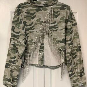 Savanna Jane Green Camo Bomber Jacket with Silver Fringe 🆕